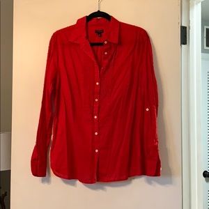 Red button down textured shirt